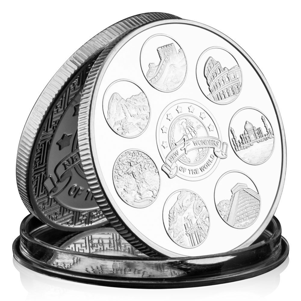 New Seven Wonders of The World Collectible Silver Plated Souvenir Coin Collection Art Creative Gift Commemorative Coin