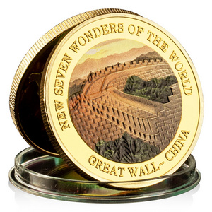 Color Printing The Great Wall Gold Plated Collectible Coin Gift New Seven Wonders of The World Great Buildings Souvenir Coins