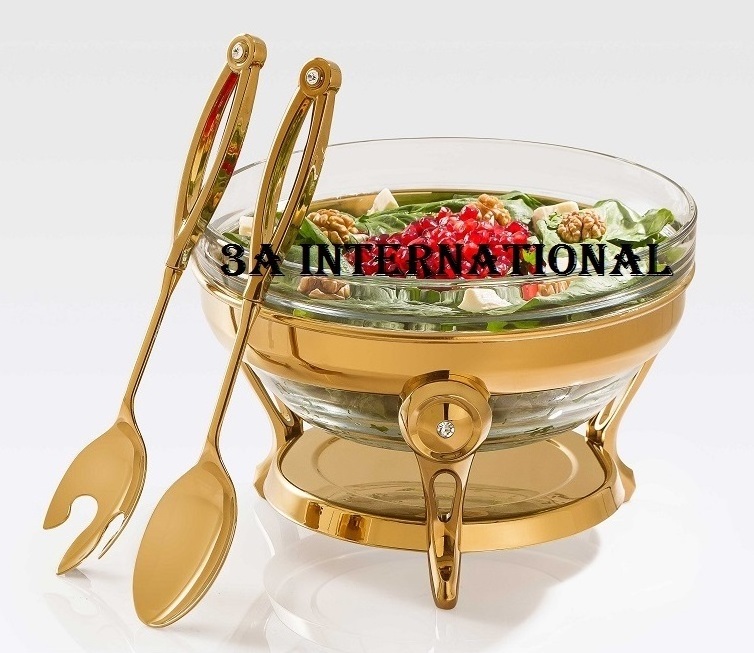 Gold Plated Salad Serving Dish With Stand Table Decorative For Wedding Party Catering Use Chafing Dish