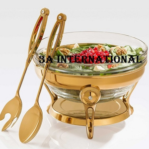 Gold Plated Salad Serving Dish With Stand Table Decorative For Wedding Party Catering Use Chafing Dish