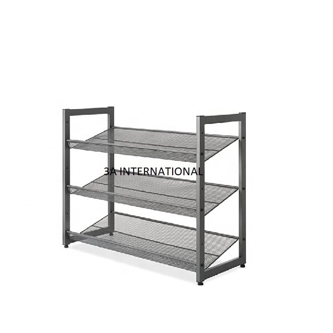 Black Powder Coated Metal Shoe Rack Shelf For Rooms Corner Shoe and Sleeper Storage Holder Shoe Racks At Low Price