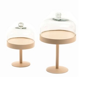 Elegant Design Luxury Wedding Celebration Gold Plated Finishing Cake Server Stand With Dome Glass Birthday Party Cake Stand