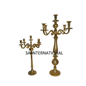 Royal Look Wedding Party Decoration Candelabra Gold Plated 5 Arm Candle Stand Handmade Decorative Lighting Accessories