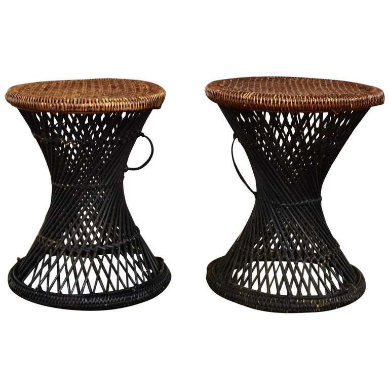 Nature Bamboo Rattan Furniture Living Room Accent Round Coffee Table Farmhouse Country Vintage Tea Table