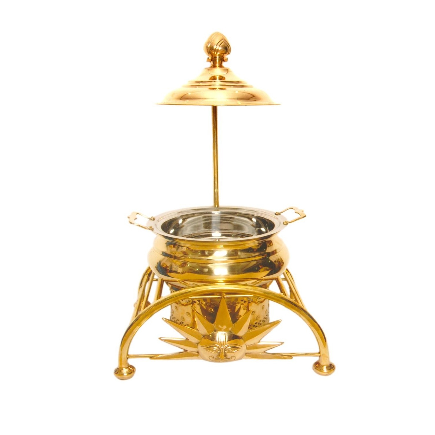 Hot Selling Silver Plated Finished Oval Shape Decorative Food Warmer Buffet Serving Chafing Dish With Tree Design Brass Stand