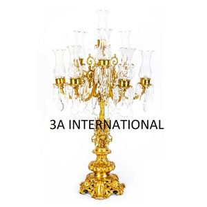 Large Size Home Decor Gold Plated Candle Holder With Glass Votive Wedding Party Hotel Floor Decorating Candle Holder