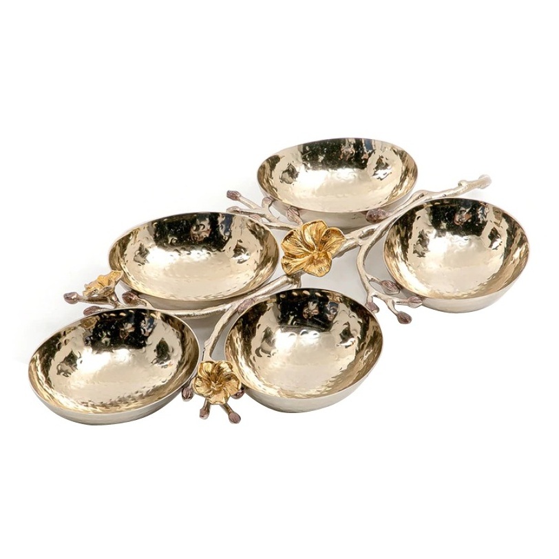 Luxury Designer Fruit Serving Gold Plated Fruit Bowl With Hammered Decorative Fruit Storage Brass Bowl Set Of 5 At Lowest Price