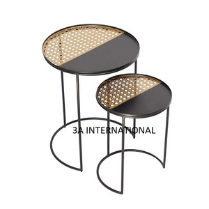 Handmade Decorative Furniture Table Mid Design Two Tone Finished Nested Black Metal Top Hotel Metal Center Table