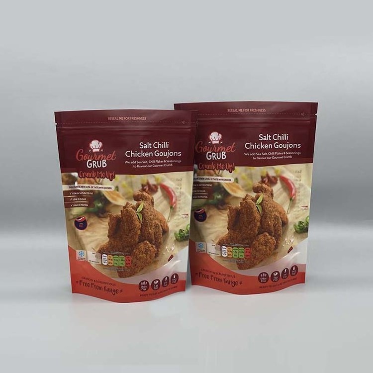 Digital Print Clear Window Stand Up Pouch For Frozen Food Zip Lock Resealable Food Safe Pouch Frozen Food Packaging Bag