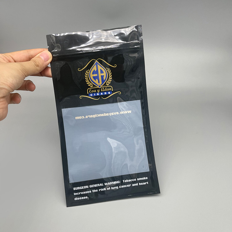 Wholesale customized transparent grabba natural leaf fronto leaf clear window zip lock tobacco leaf wraps plastic cigar bag