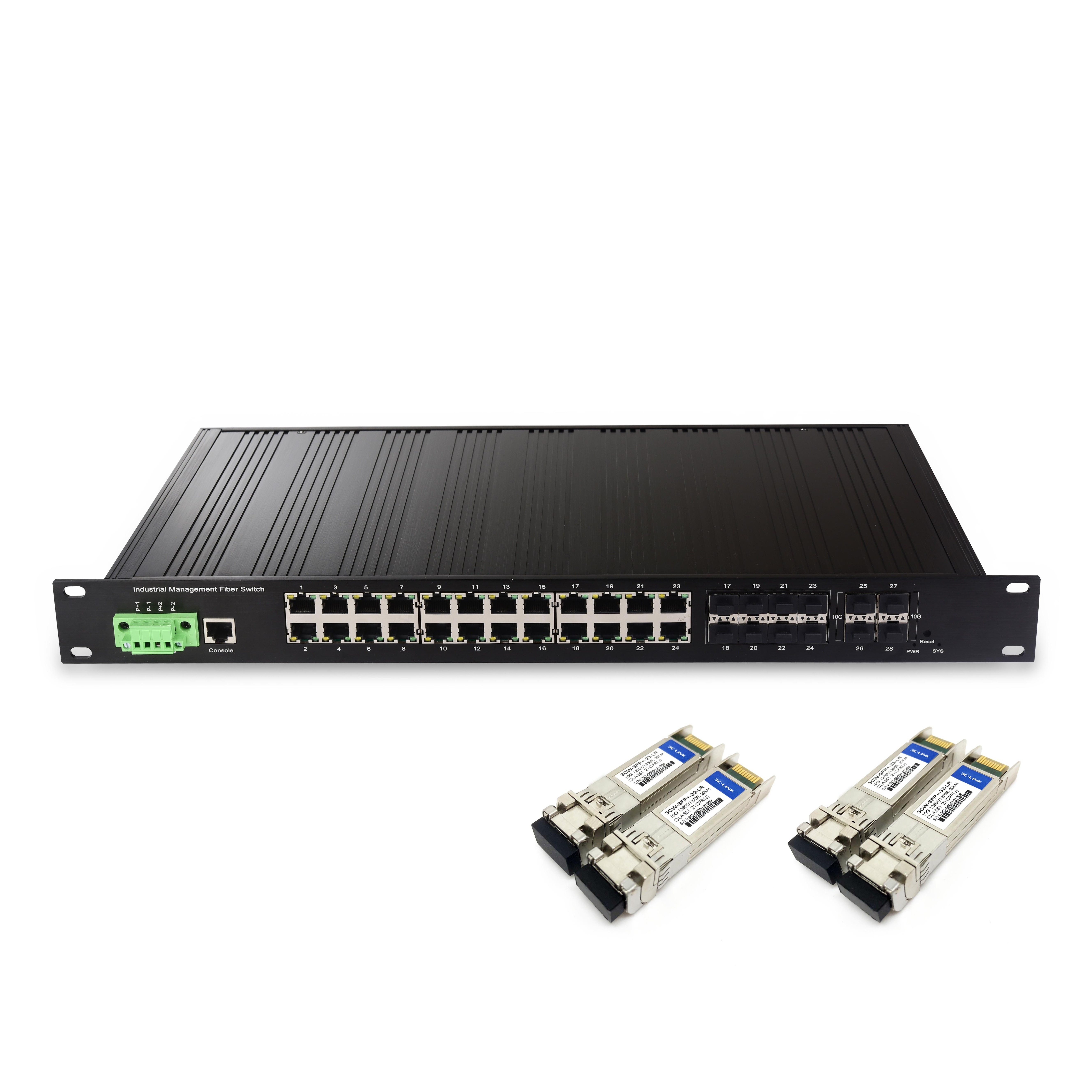 12 16 24 32 48 port L2/L3 managed switches 10 Gigabit switch 24 port poe 1000mbps 10 Gigabit Ethernet uplink ports  4 10G SFP+