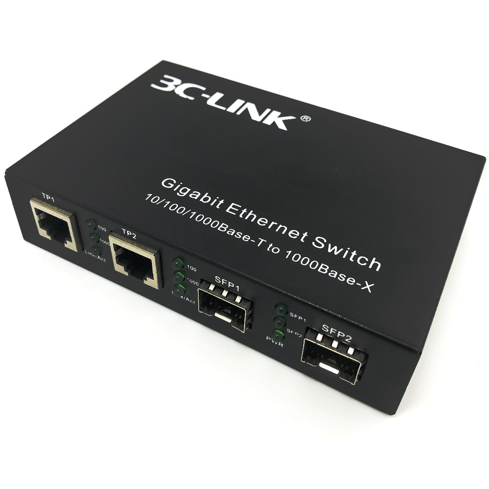 2 port gigabit network switches 2 SFP fiber optic switch fast OEM/ODM media converter