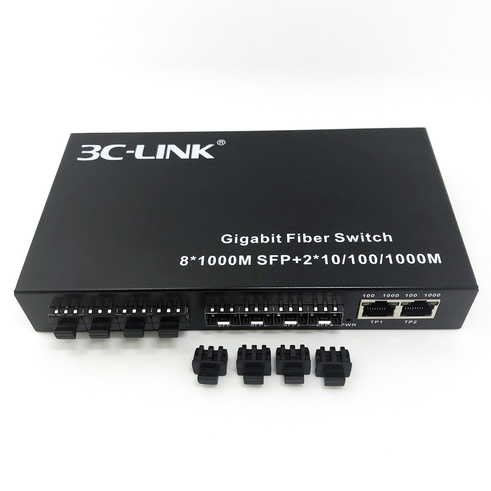 Gigabit Network Ethernet Switch 8 port sfp slots+ 100m/1000m Fiber Optic Media Converter +2 RJ45 netlink