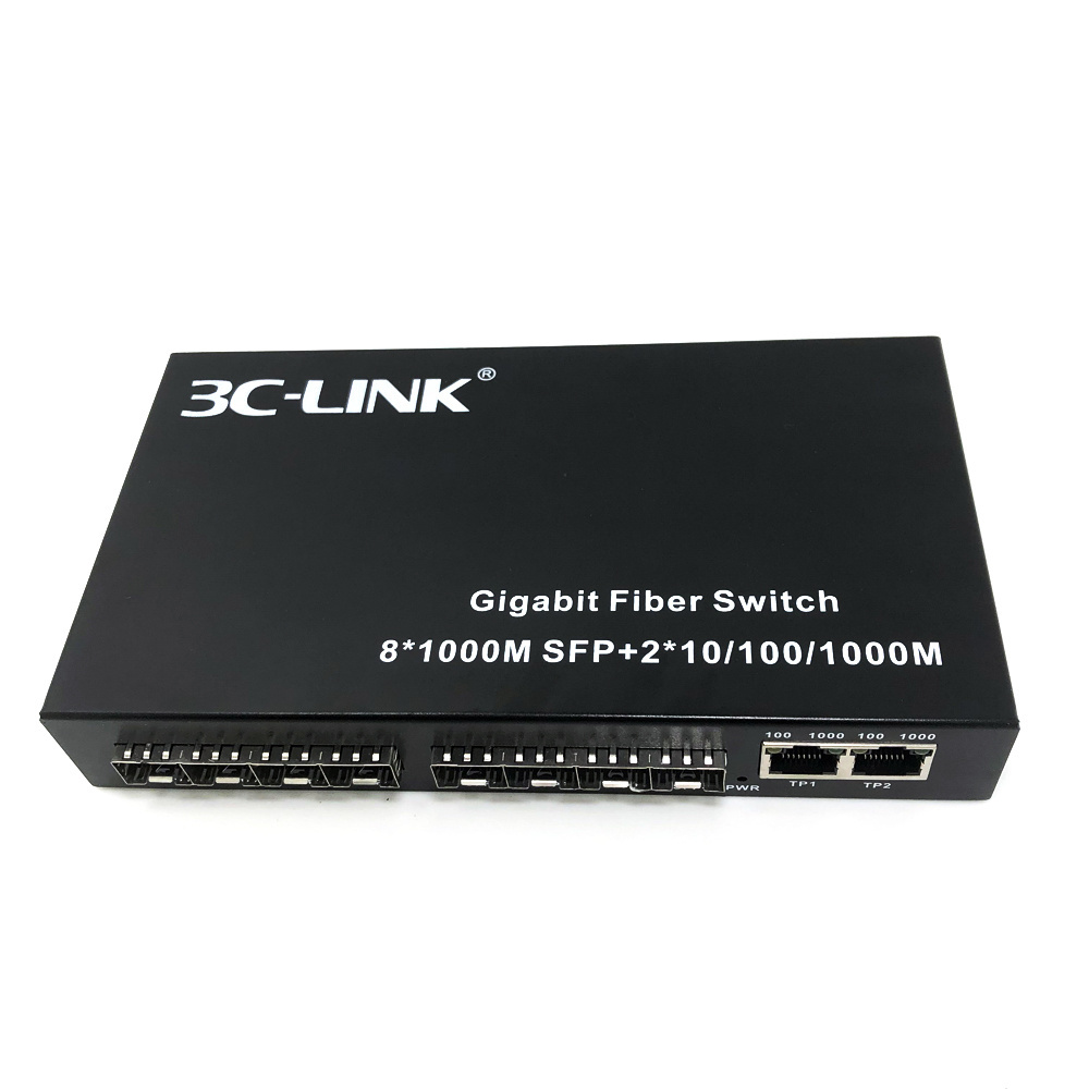 Gigabit Network Ethernet Switch 8 port sfp slots+ 100m/1000m Fiber Optic Media Converter +2 RJ45 netlink