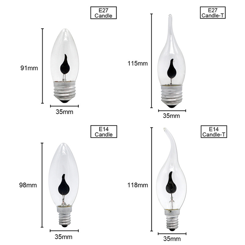 Edison Led Candle Light Bulb E27 LED imitation Flame Effect Bulb 3W AC 220V Home For Decorative Lighting Ampoule LED Candle Bulb