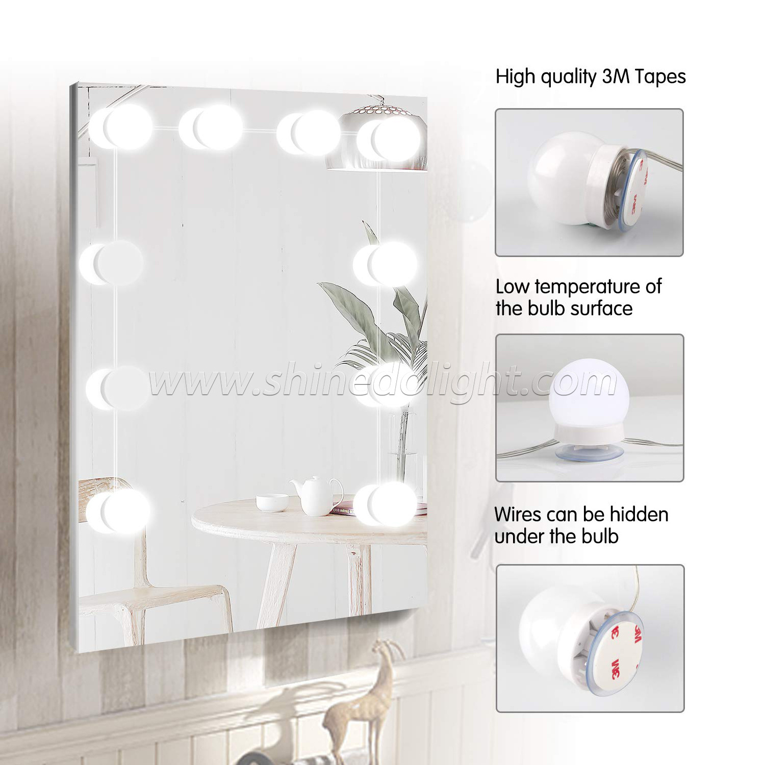 Led Mirror Lights Upgraded Hollywood Style Table LED Makeup Vanity Headlight Mirror Lights with 10 Dimmable Bulbs 3 Color Modes