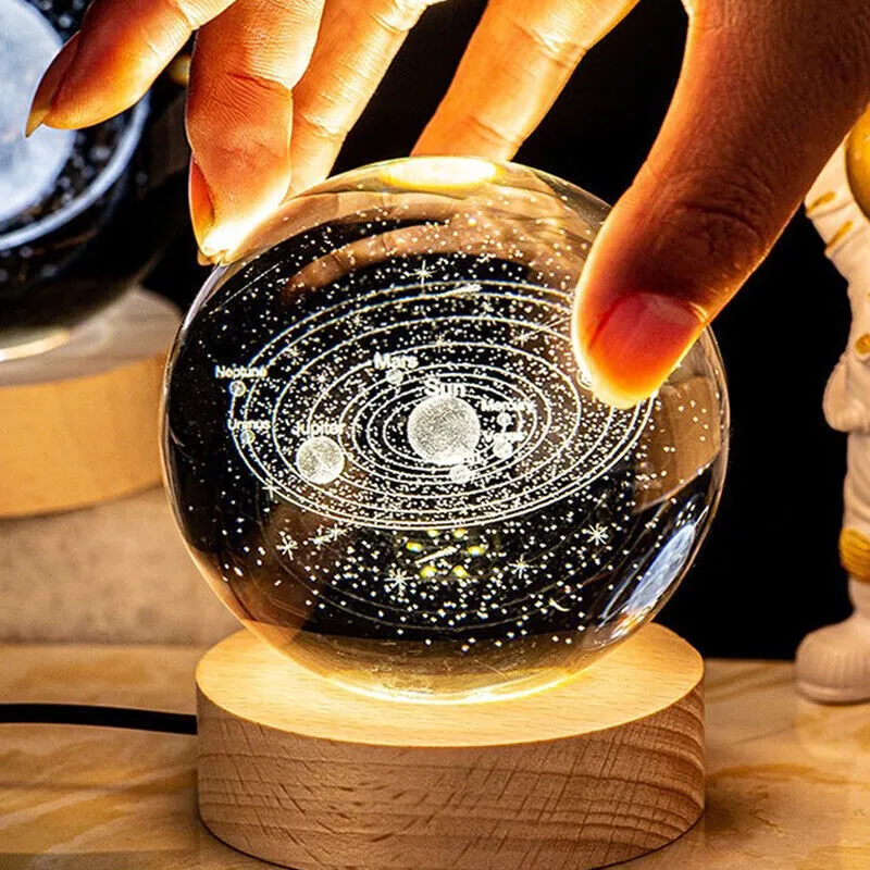 Galaxy Crystal Ball Table Lamp USB LED   3D Planet Moon Lamp Bedroom Home Night LightDecor for Kids Party Children Birthday Gift