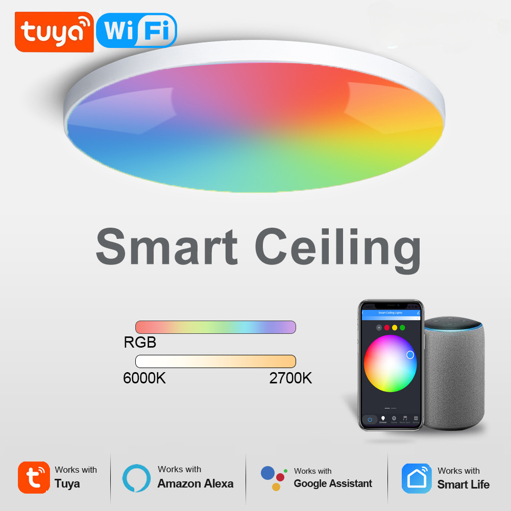 Tuya Zigbee 3.0 Smart Ceiling Light Wifi RGBCW Led Ceiling Lamp Livingroom Home Decoration Smart Lamp For Alexa, Google Home