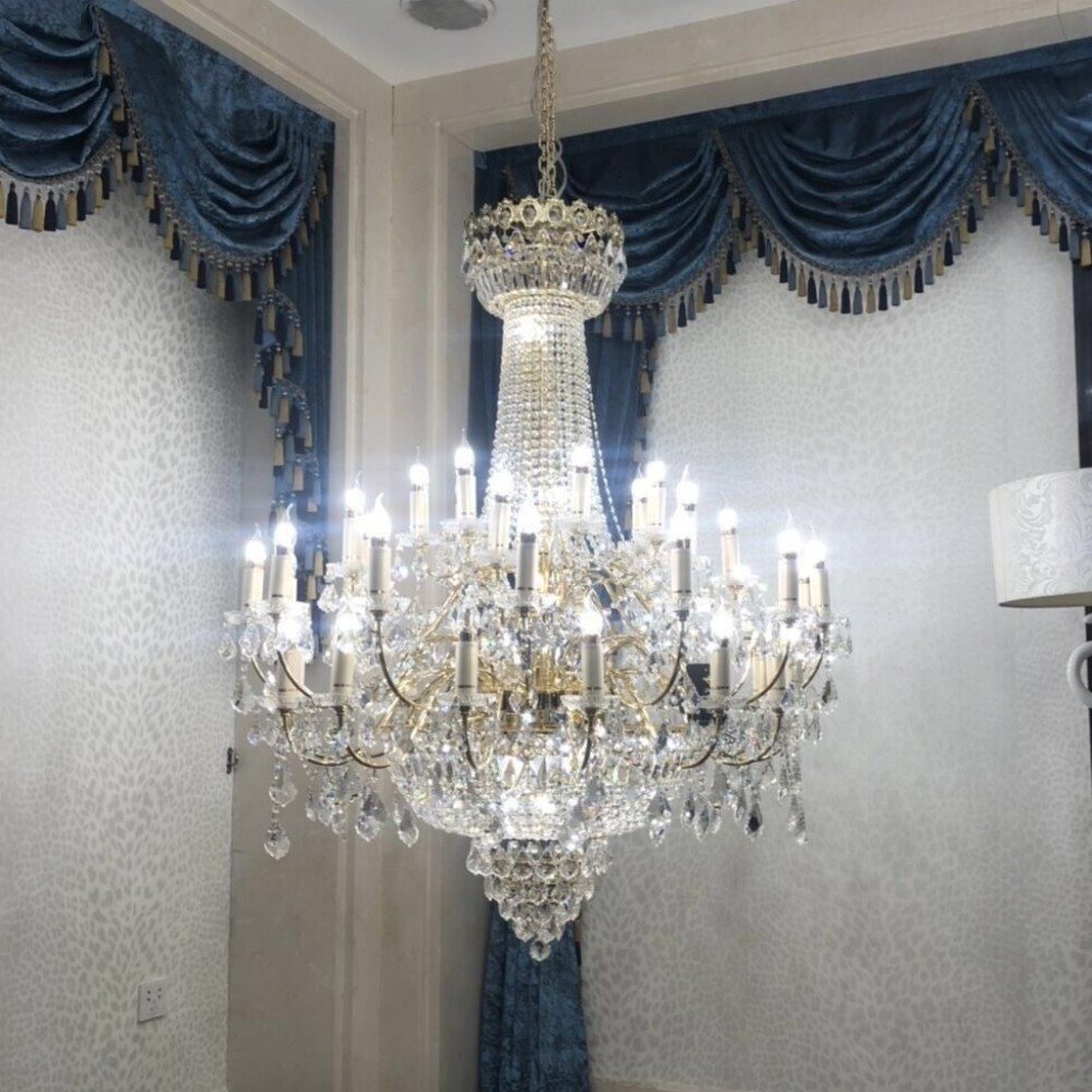 Chandelier Crystal Ceiling Light Fixture,Golden Finish Classic French Empire Style Crystal Chandelier Flame Light Bulbs