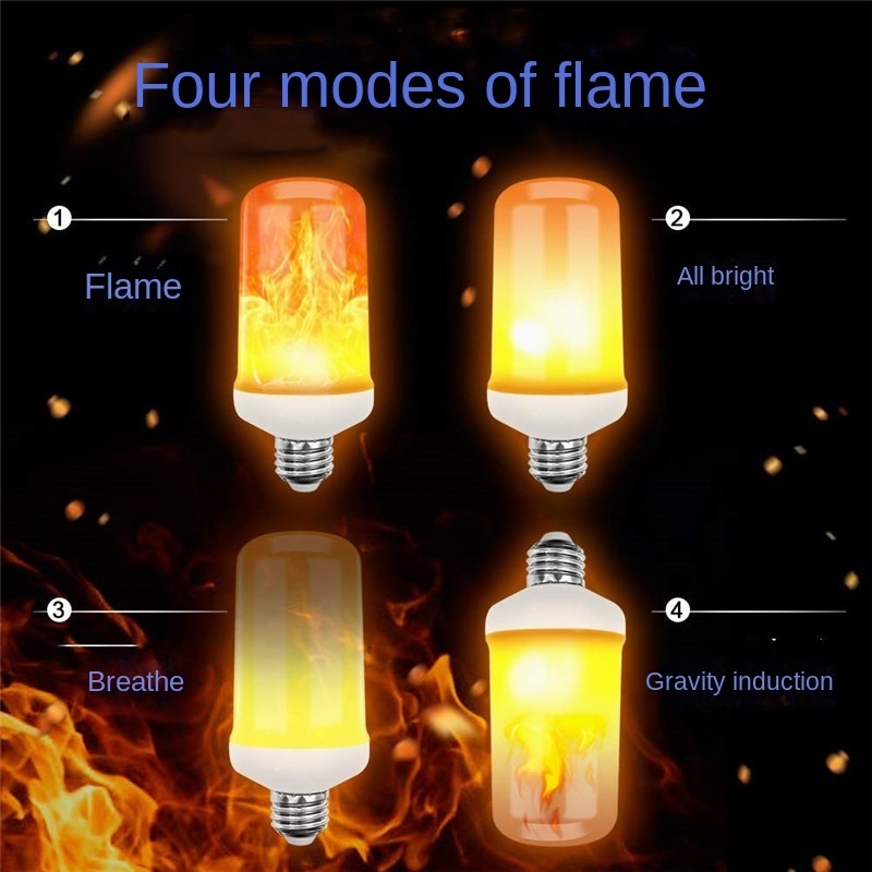 Flame Light Bulbs, Upgraded 4 Modes Fire Light Bulb with Upside Down Effect, E26 Base Flickering Light Bulb for Halloween Decora