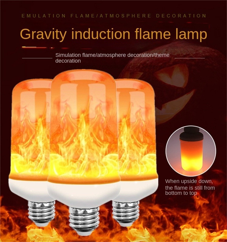 Flame Light Bulbs, Upgraded 4 Modes Fire Light Bulb with Upside Down Effect, E26 Base Flickering Light Bulb for Halloween Decora