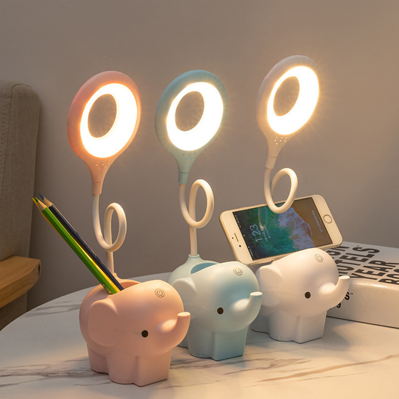 Cute Elephant LED Desk Lamp USB Rechargeable Study Reading Light Touch Control Dimming Table Night Lamp For Kids Bedside Office