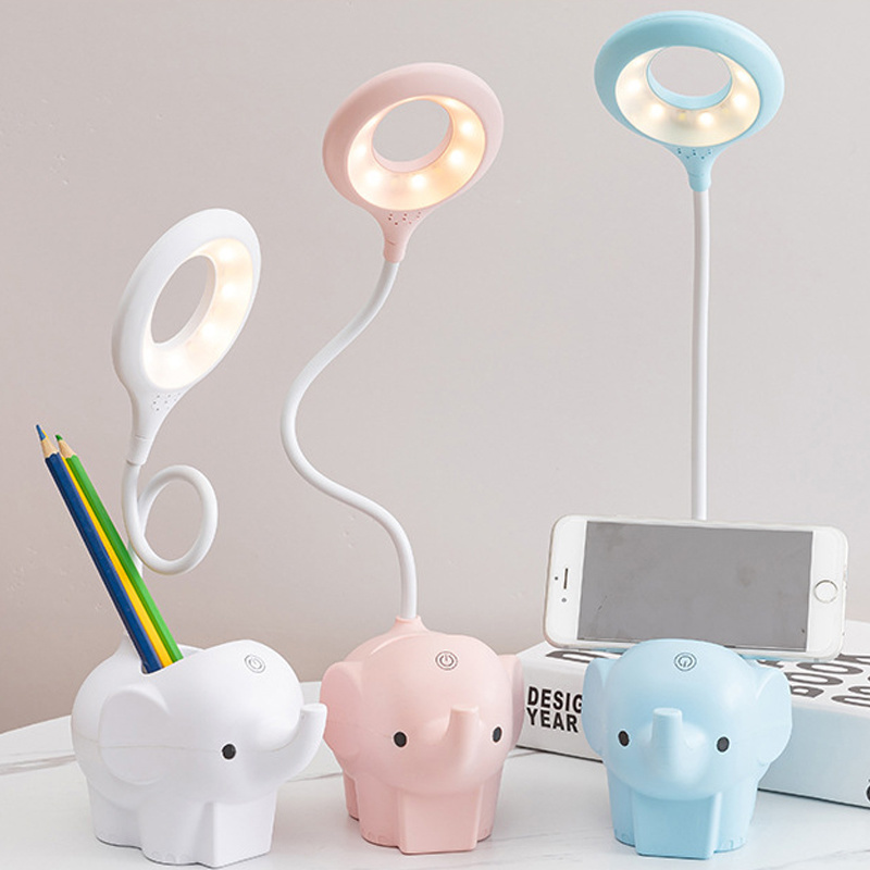 Cute Elephant LED Desk Lamp USB Rechargeable Study Reading Light Touch Control Dimming Table Night Lamp For Kids Bedside Office