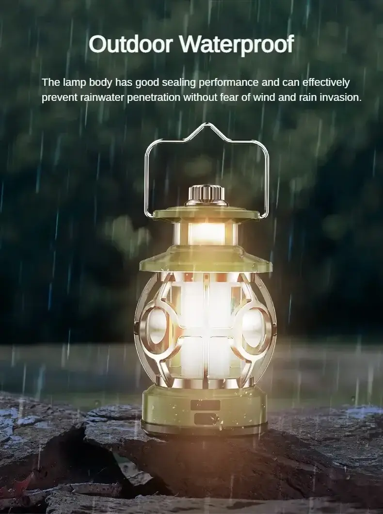 Portable Camping Lantern Rechargeable Tent Lamp with Compass  Ambiance Lighting Outdoor Waterproof Dimmable Hanging Light