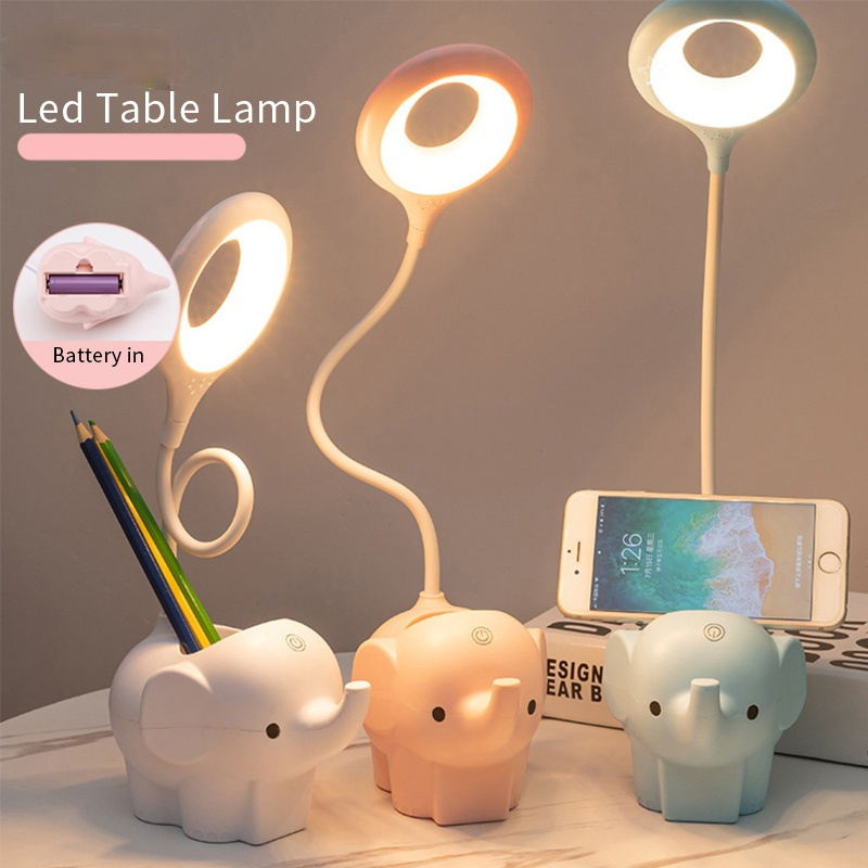 Cute Elephant LED Desk Lamp USB Rechargeable Study Reading Light Touch Control Dimming Table Night Lamp For Kids Bedside Office