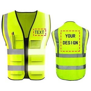 High Visibility Safety Vest Custom Your Logo Protective Workwear 5 Pockets With Reflective Strips Outdoor Work Vest