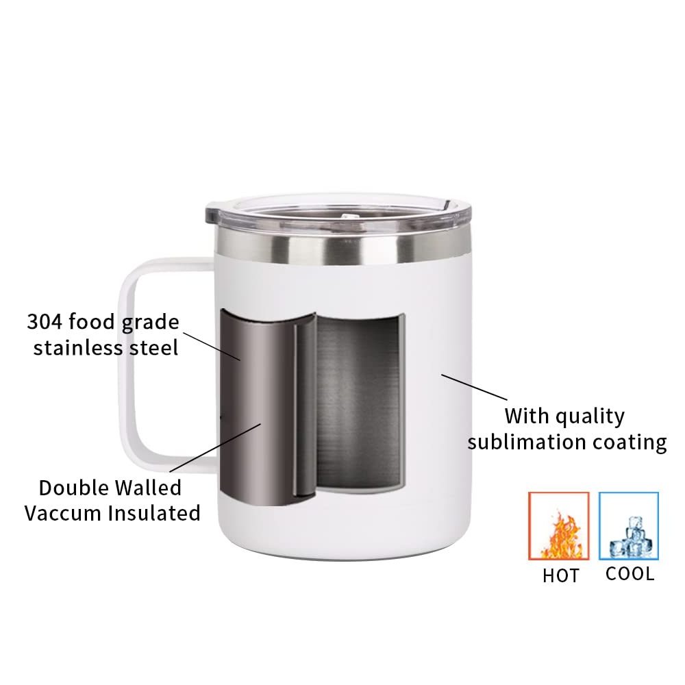 travel mugs sublimation Blanks Stainless Steel Coffee Tumbler Double Wall 12 OZ White Mugs with Handle and Lid Print custom logo