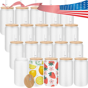 USA warehouse Free Shipping 25oz 18oz frosted glass sublimation cups with bamboo lid 16oz frosted glass sublimation tumbler