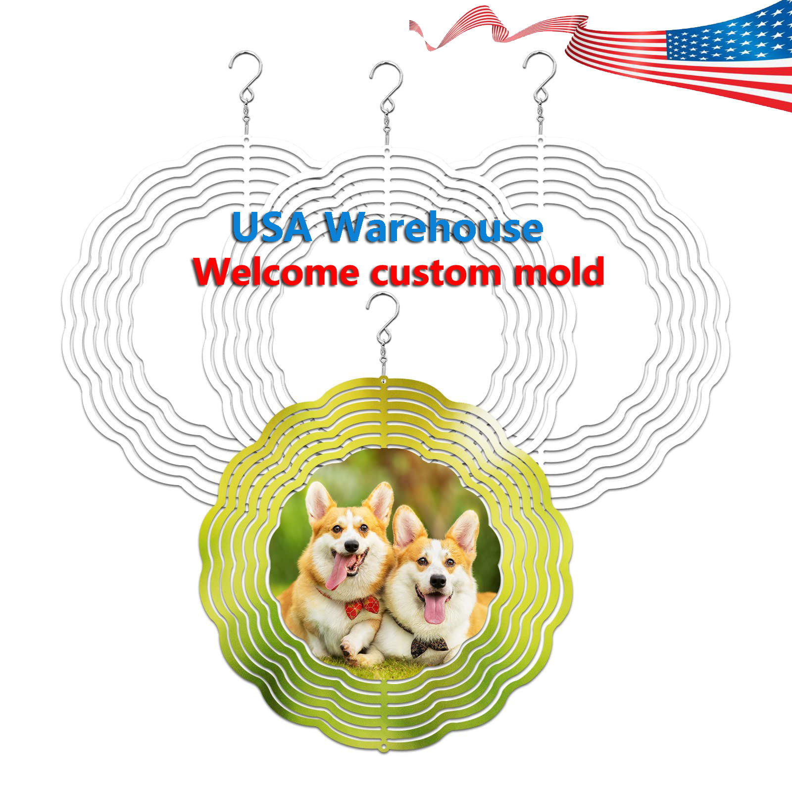 OEM Model custom logo blank sublimation products sublimation wind spinner blanks usa warehouse 3 8 10inc customized wind chimes