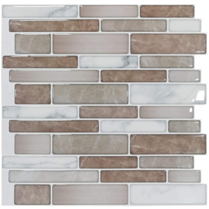 Premium Stick On Kitchen Backsplash Tiles, 12"x12" Peel and Stick Self Adhesive Bathroom 3D Wall Tiles, Marble Design