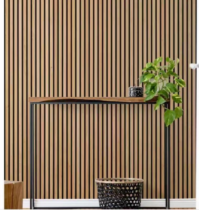 Fireproof Polyester Acoustic Wall with Wooden Grooved Board Slat Wood Panels Wood Slat Wall Panel