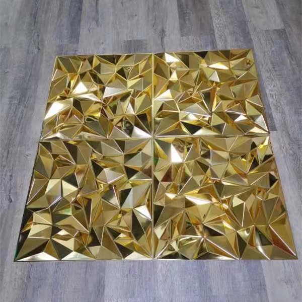 Fireproof Shining Gold Diamond Design PVC 3d Wall Panel For Interior