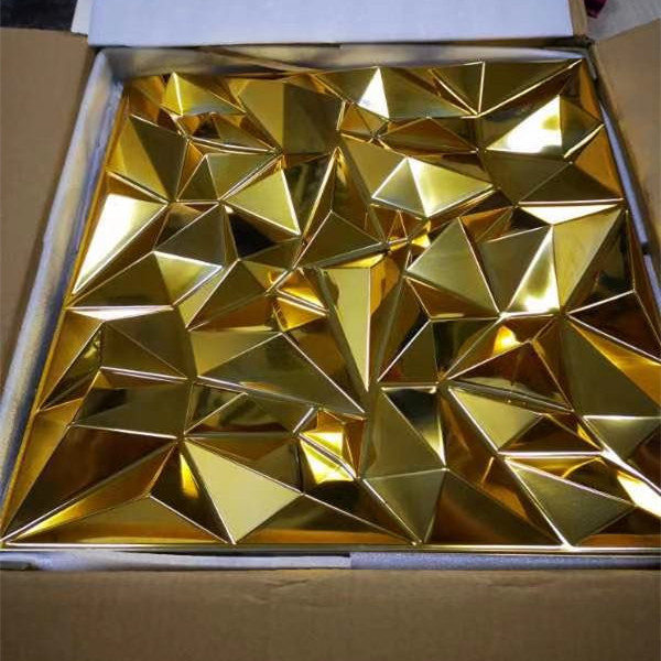 Fireproof Shining Gold Diamond Design PVC 3d Wall Panel For Interior