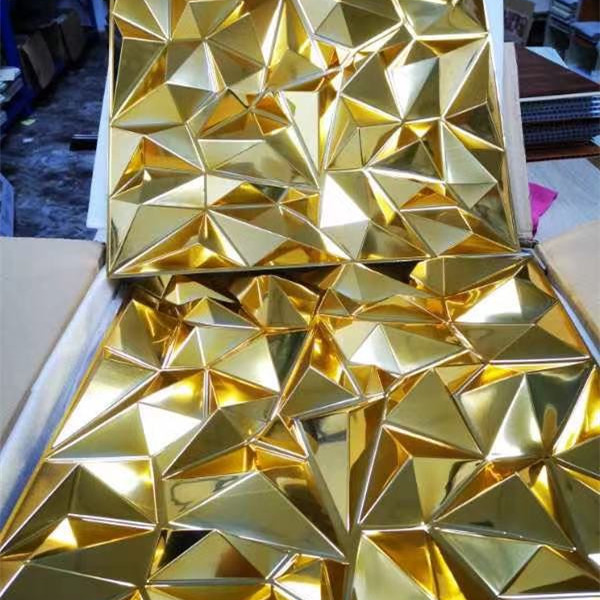 Fireproof Shining Gold Diamond Design PVC 3d Wall Panel For Interior