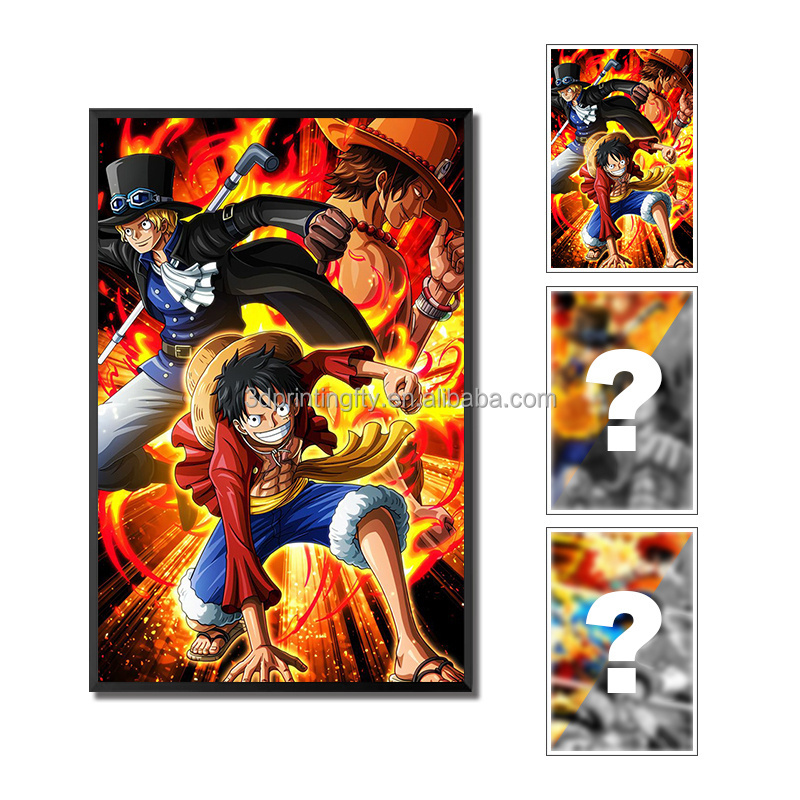 LENS Factory Customized 3D Anime Flip Effect Lenticular Printing Picture Art Cartoon Wall Painting One Piece Anime Poster