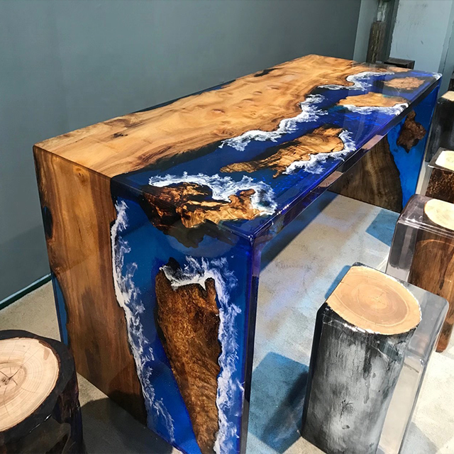 blue ocean resin river table natural nice wood composite Epoxy resin table