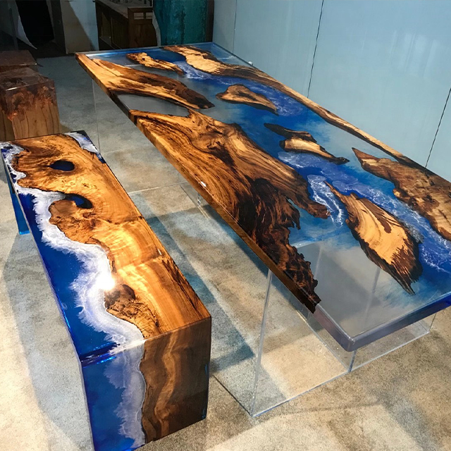 blue ocean resin river table natural nice wood composite Epoxy resin table