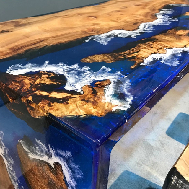 blue ocean resin river table natural nice wood composite Epoxy resin table