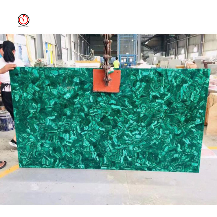 TT OEM custom high end interior hotel villa decorative kitchen countertops semi-precious gemstone royal malachite green slab