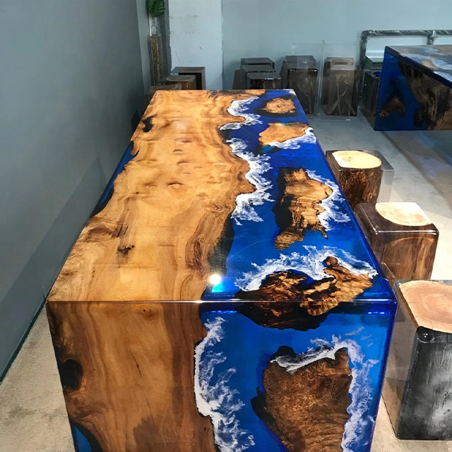 blue ocean resin river table natural nice wood composite Epoxy resin table