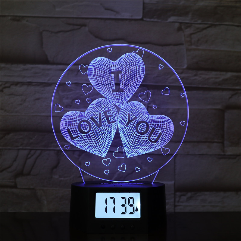 I LOVE YOU led lamp Valentine's Day gift girl friend gift 3d hologram time clocking night light with remote control