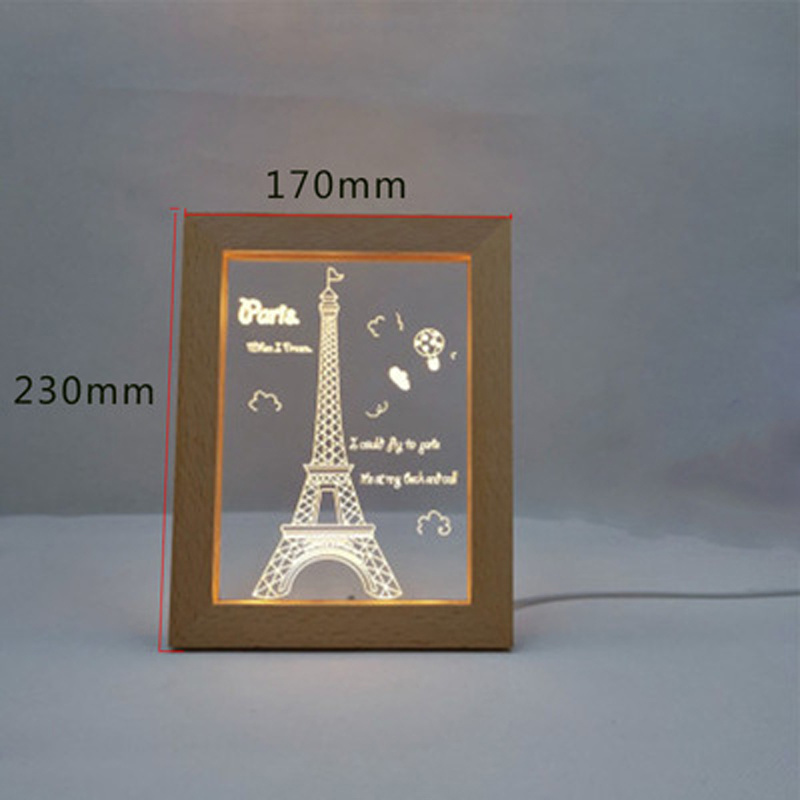 DIY Square Solid Wood LED Frame light with laser engraved acrylic LED Lamp night light base for home decoration