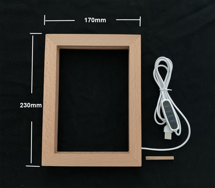 DIY Square Solid Wood LED Frame light with laser engraved acrylic LED Lamp night light base for home decoration