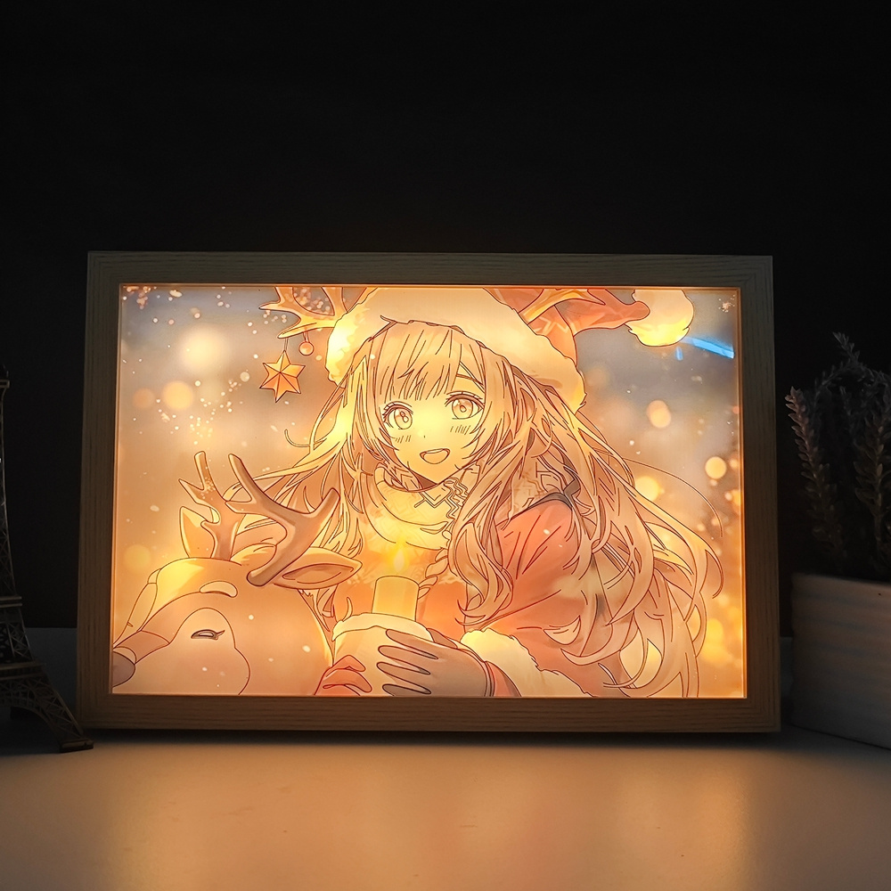 2024 Usb Christmas avatar anime girl  Light Three Colors  Painting Small Led Night Lights LED Light and Shadow Painting