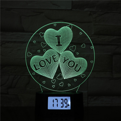 I LOVE YOU led lamp Valentine's Day gift girl friend gift 3d hologram time clocking night light with remote control