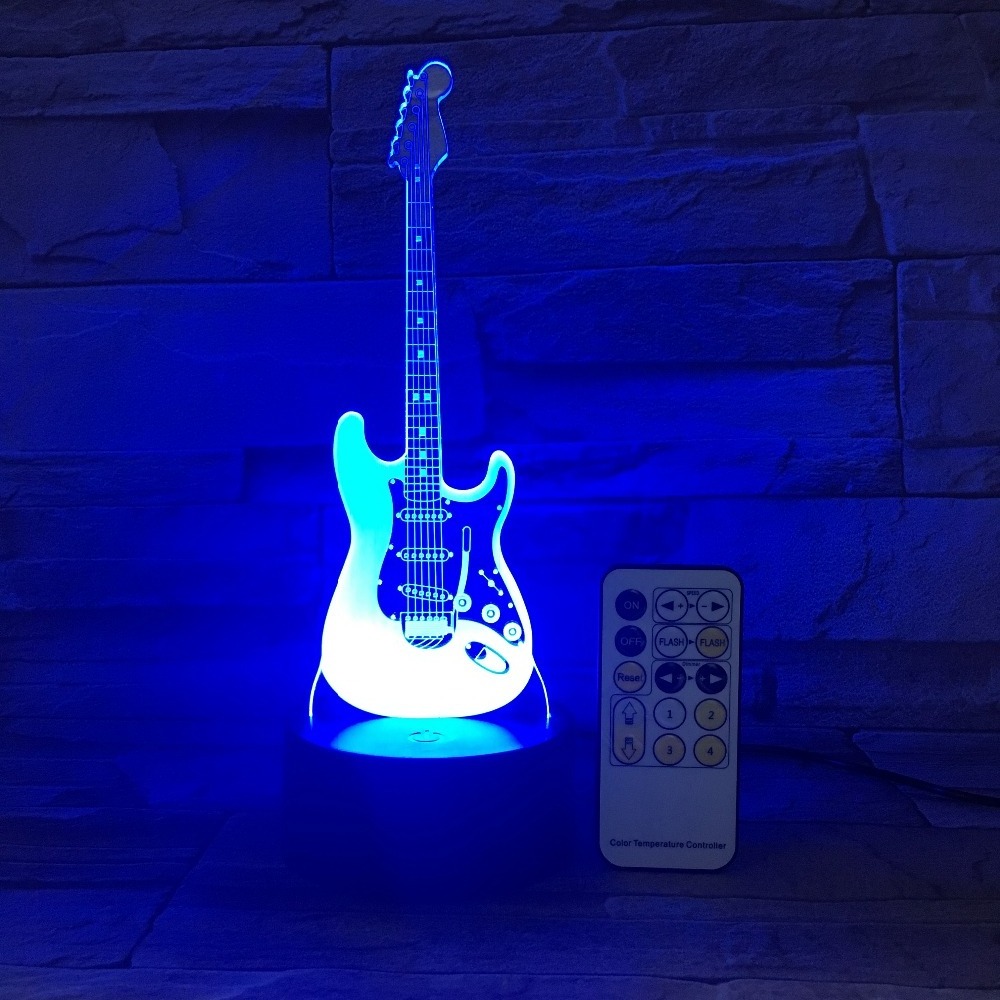 Creative desk decoration acrylic illusion led bulb 3D night light with guitar shaped 3D light